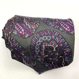 Vintage Bonwit Teller Mens Wide Wool Tie Paisley Green Burgundy Blue Necktie